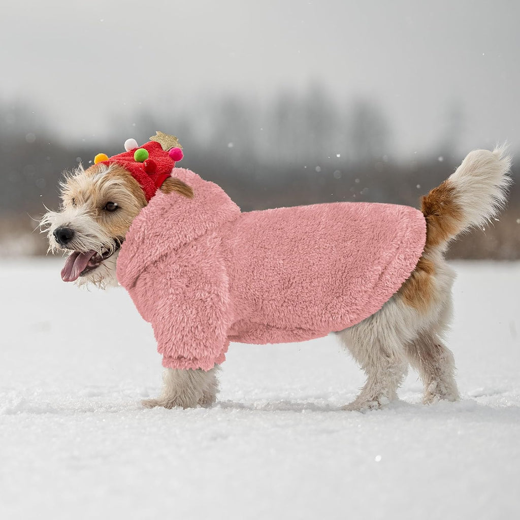 Fuzzy Dog Sweaters - Soft Double-Sided Plush Fleece Dog Hoodie - Pink-M