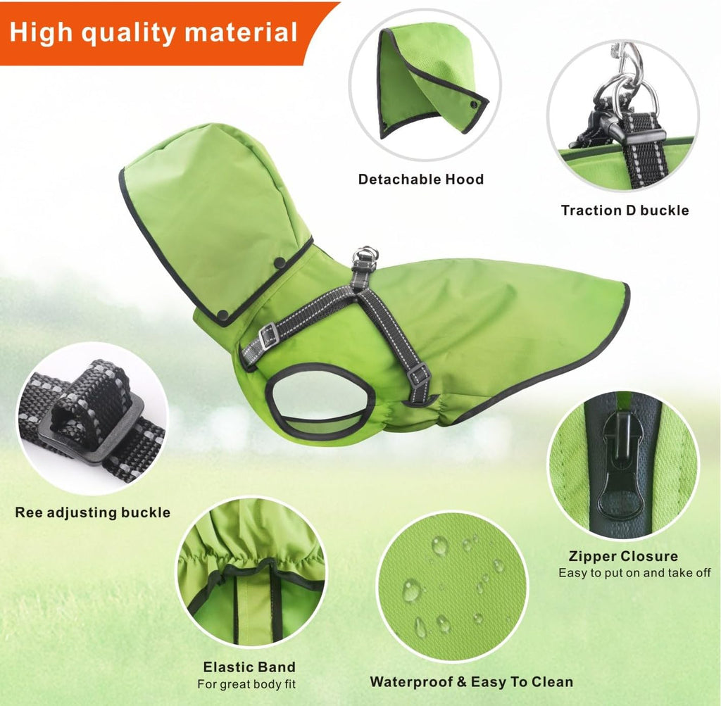Dog Raincoat Waterproof Dog Hoodie Reflective Dog Raincoat Hooded Adjustable Rain Jacket for Small Medium Large Dogs Pup