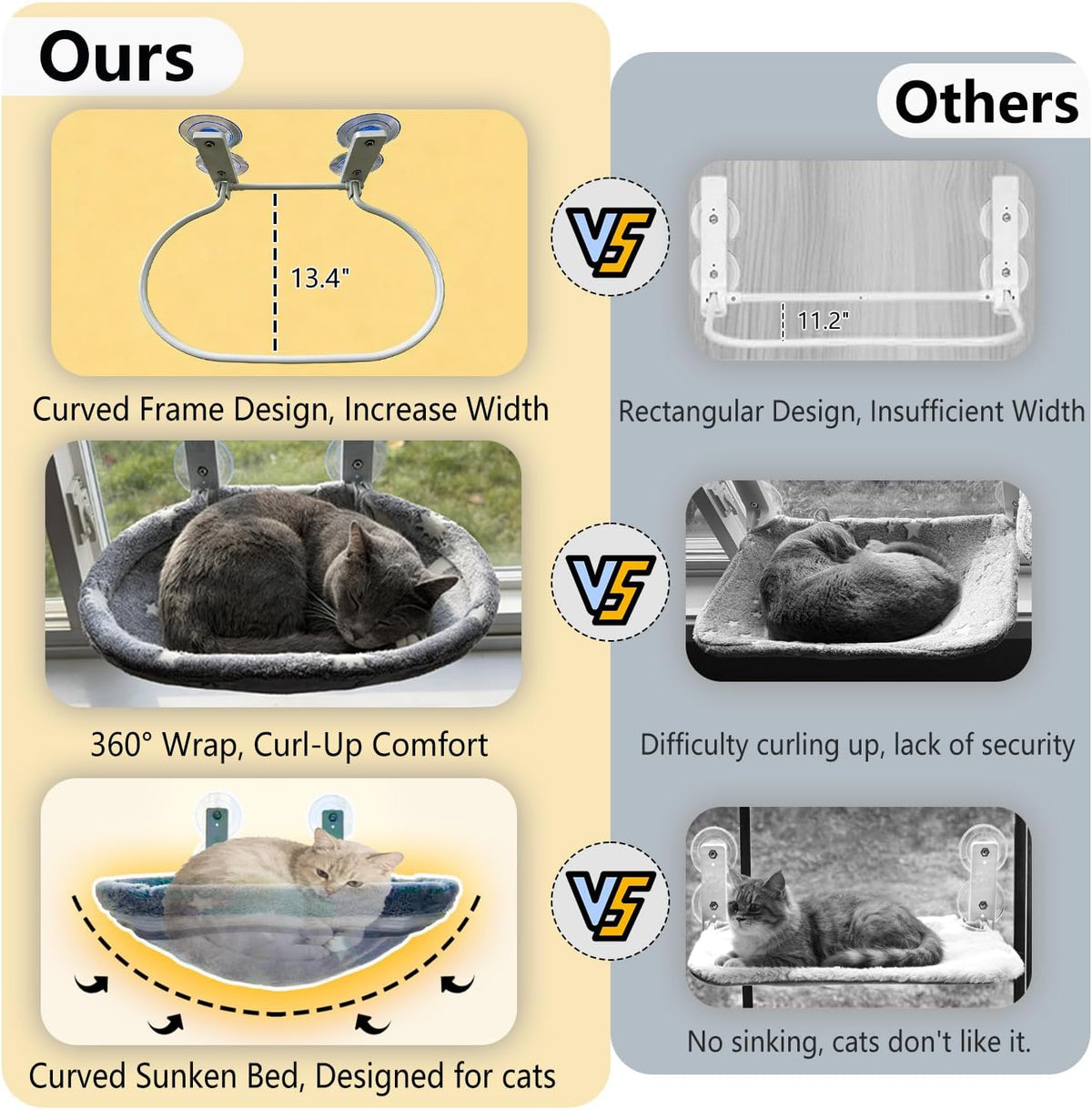 Cat Window Perch Hammock - Glow in the Dark Cordless Foldable Pet Bed with Sturdy Metal Frame & Strong Suction Cups, Sta