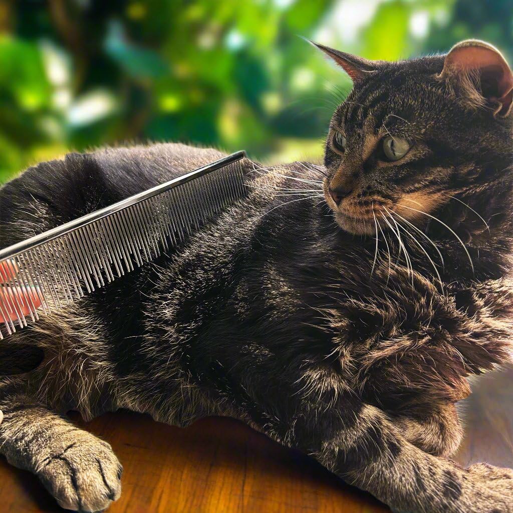 Warren London Carding Cat Comb | 7.5 inches made with Copper | Rounded Tips Prevent Irritation | Dual Tooth Design for S