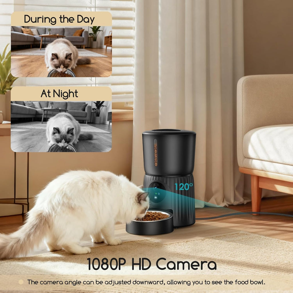 Faroro Automatic Cat Feeder with Camera, 1080P HD Video with Night Vision, 5G WiFi Automatic Dog Feeder with APP Control