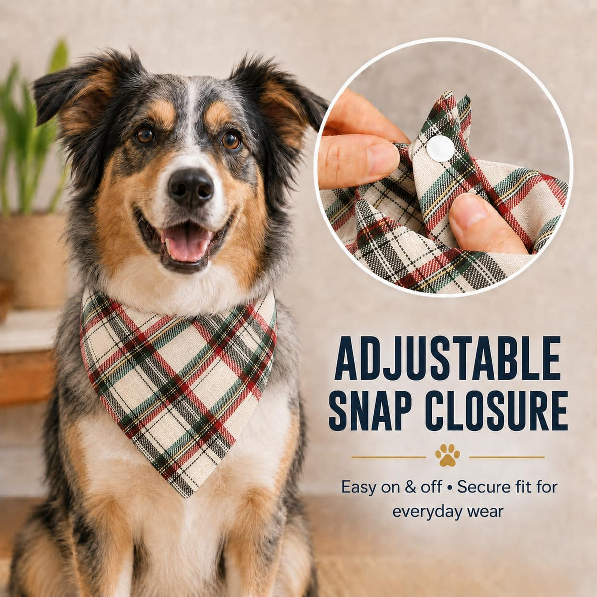 Adjustable Buckle christmas Dog Bandana, Red Green White, Medium