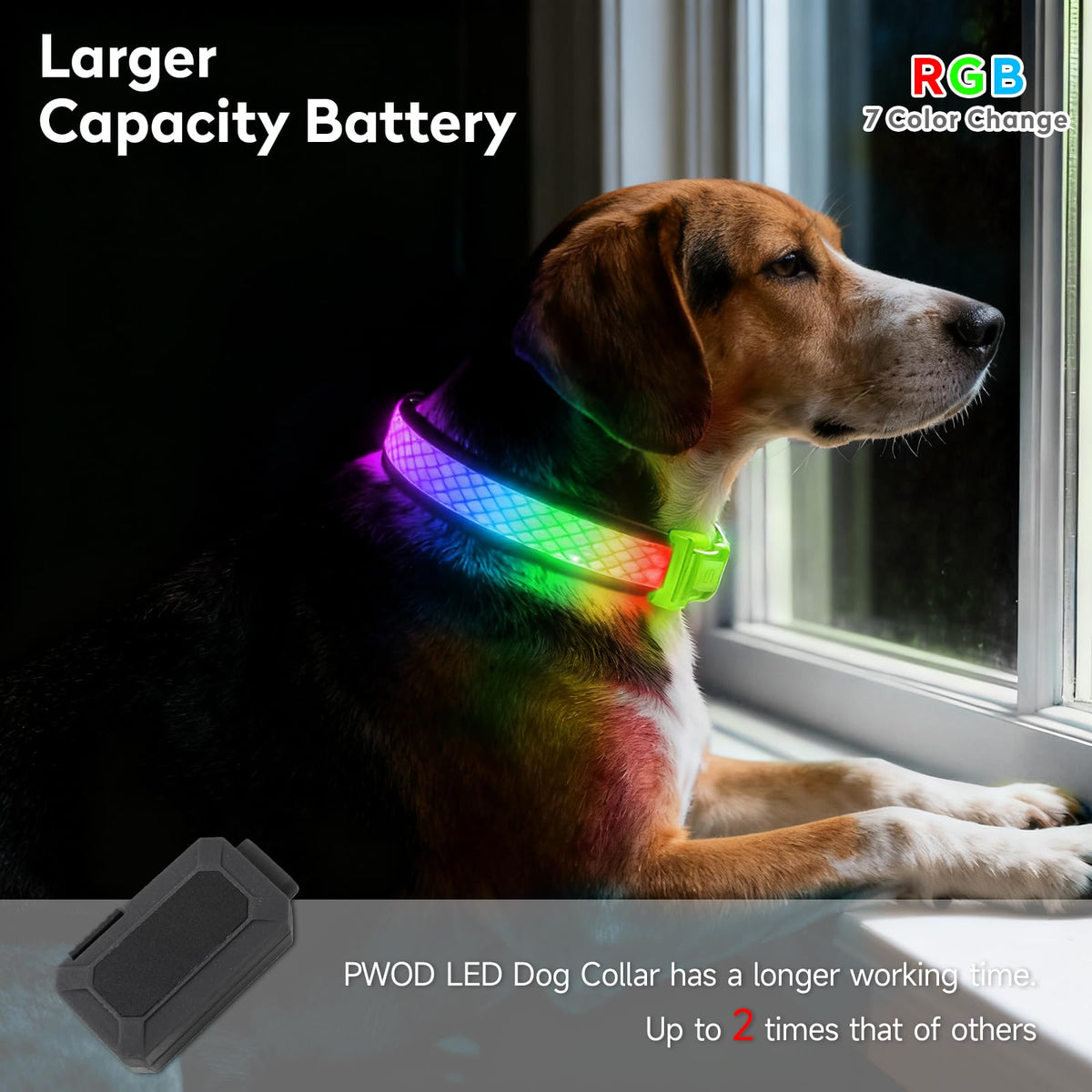 PWOD LED Dog Collar, Light Up Dog Collar,for Night Walking(Large,Green)