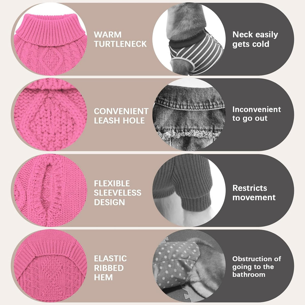 BINGPET Dog Sweater for Large Dogs, Turtleneck Knitted Clothes