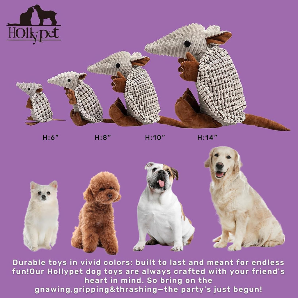 Hollypet Armadillo Squeaky Dog Toys for Small Medium Large Dogs, 8"