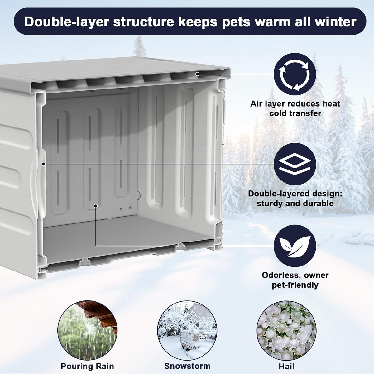 17.7"x17"x17.5" Indestructible Heated Cat House for Outside Winter, Weatherproof Outside Cats Shelter with Safety Escape