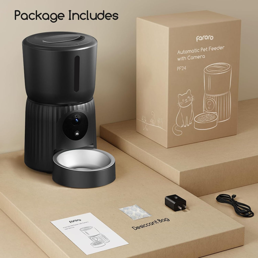 Faroro Automatic Cat Feeder with Camera, 1080P HD Video with Night Vision, 5G WiFi Automatic Dog Feeder with APP Control