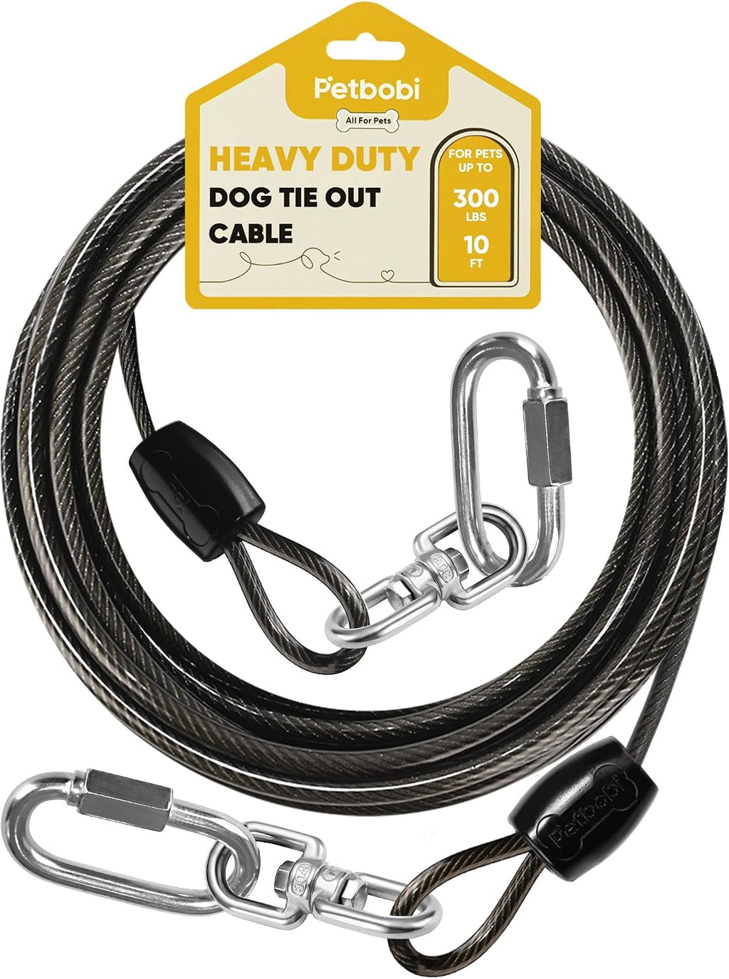 Petbobi Heavy Duty Dog Tie Out Cable, 20ft for Large Dogs Up to 300Lbs