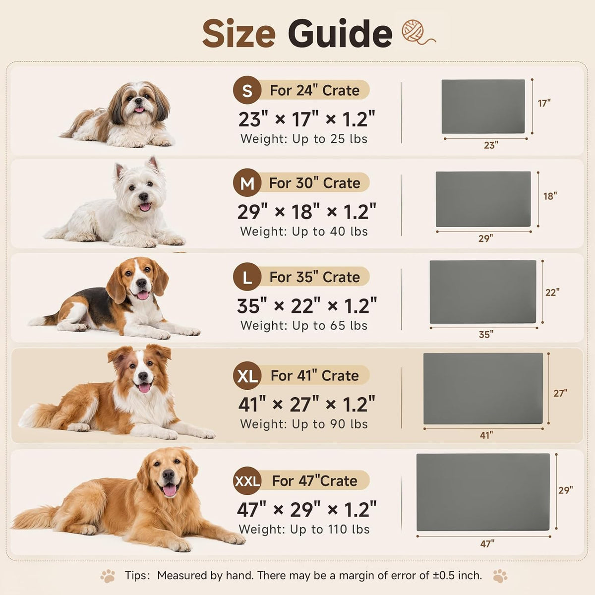 Upgraded XL Waterproof Outdoor Dog Crate Pad Mat, Wipeable Large Dogs Bed