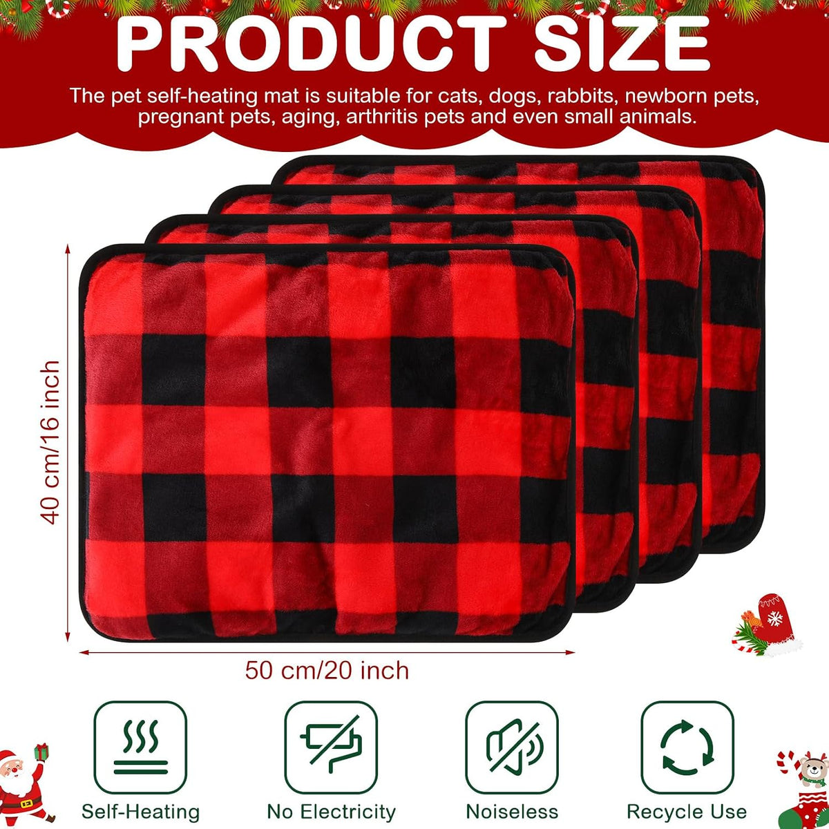 4Pack Self Heating Cat Pad Self Warming Dog Mat, Plaid, 16 x 20 Inches
