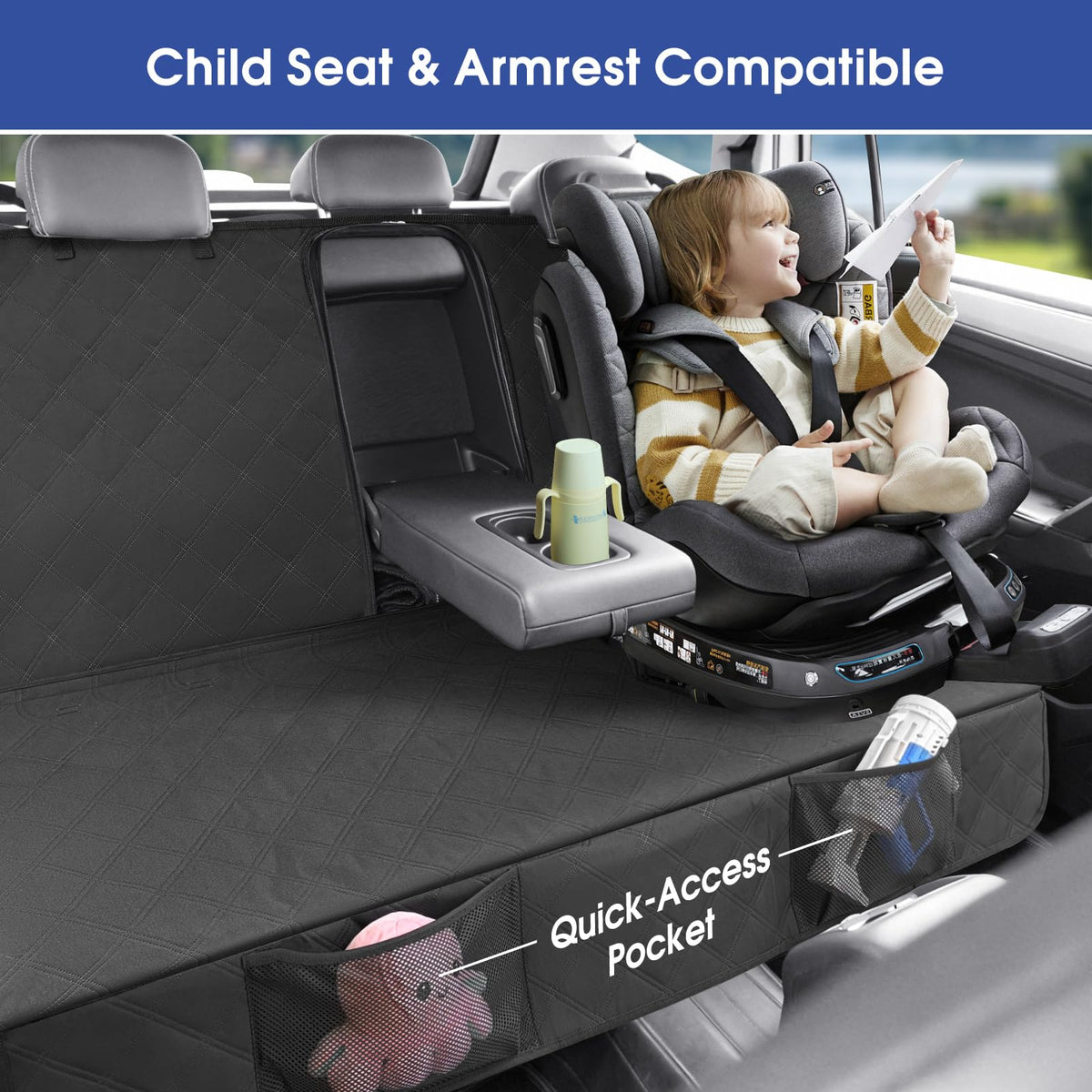 ALLANSING Upgraded 900D Heavy Duty Dog Back Bench Seat Cover for Full‑Size Trucks, Car Seat Protector, Seatbelt & Armrest Compatible, Waterproof & Non‑Slip for Dogs & Kids