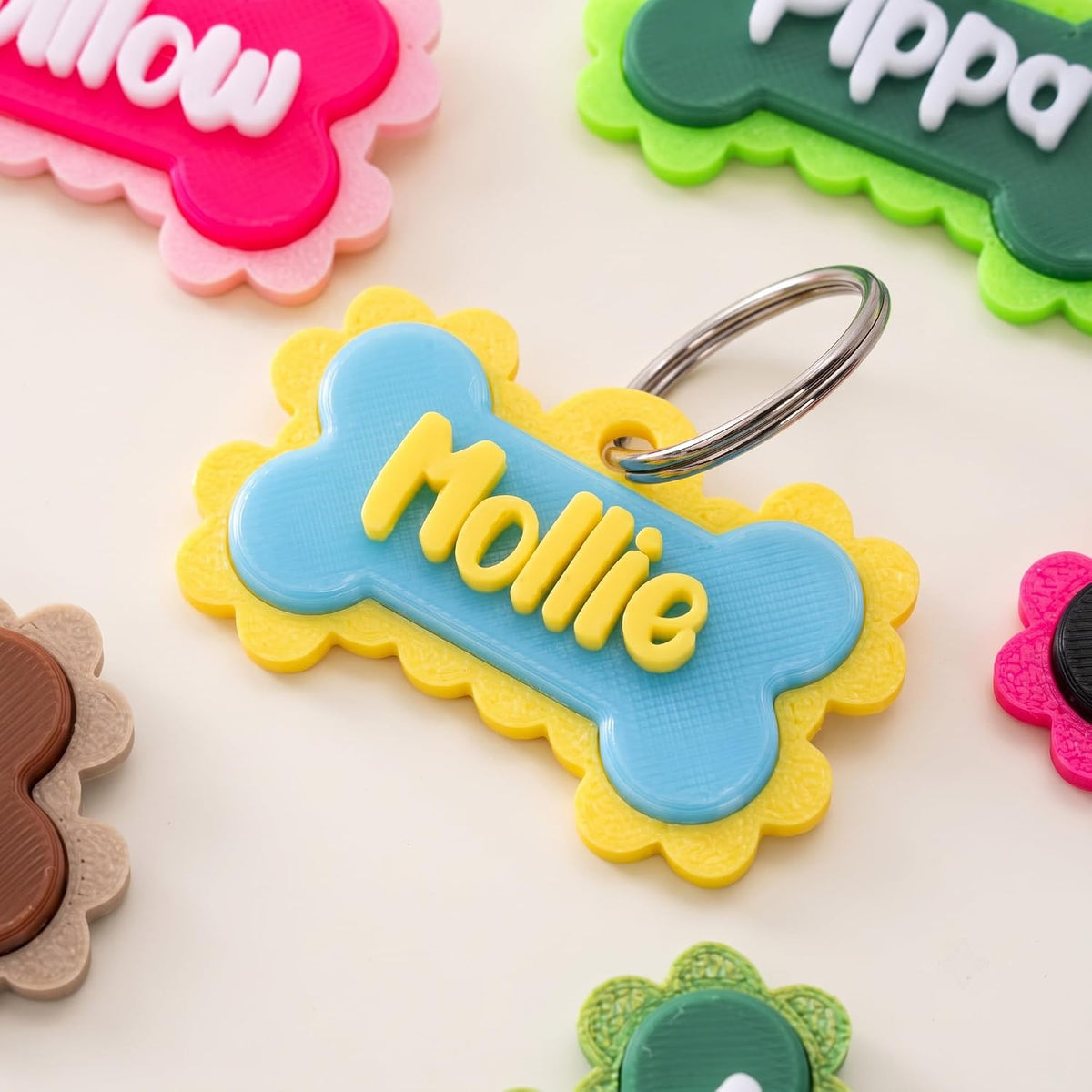 Personalized 3D Printed Bone Pet Name Tag with Phone Number for Pet Owners