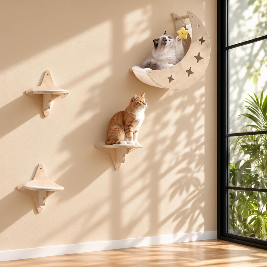 Cat Wall Shelves, Moon & Star Modern Wall-Mounted Cat Furniture