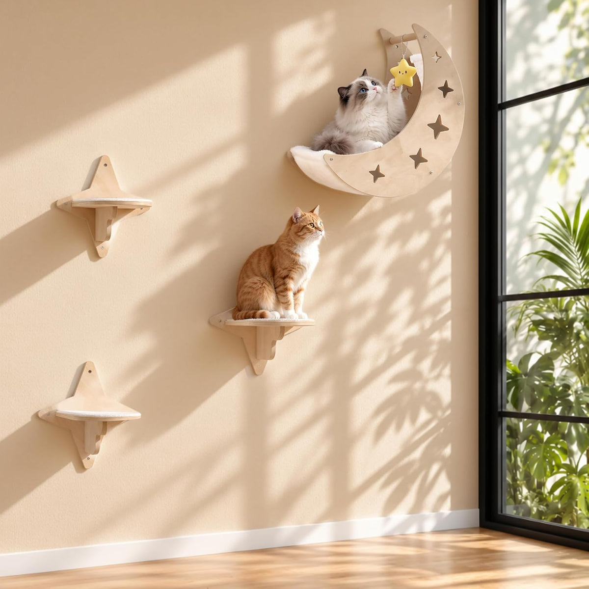 Cat Wall Shelves, Moon & Star Modern Wall-Mounted Cat Furniture