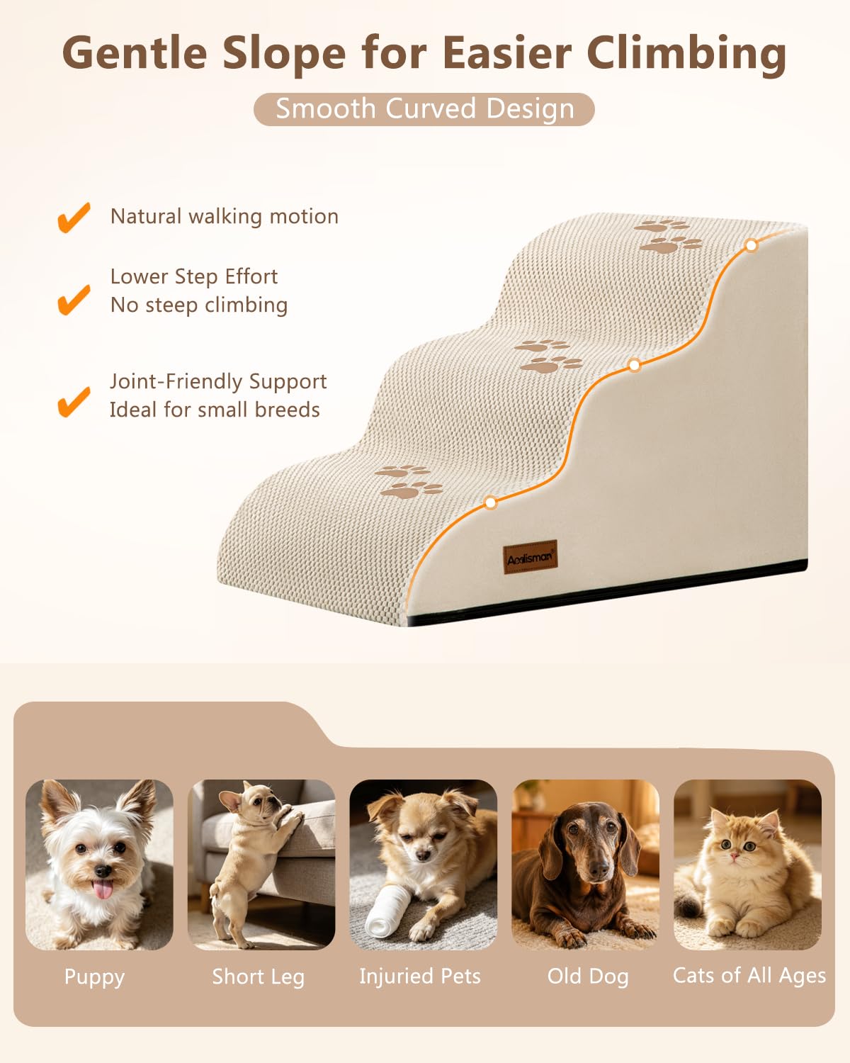 Aodisman Dog Stairs for Small Dogs,3 Step Dog Ramp for Couch,Non-Slip Steps