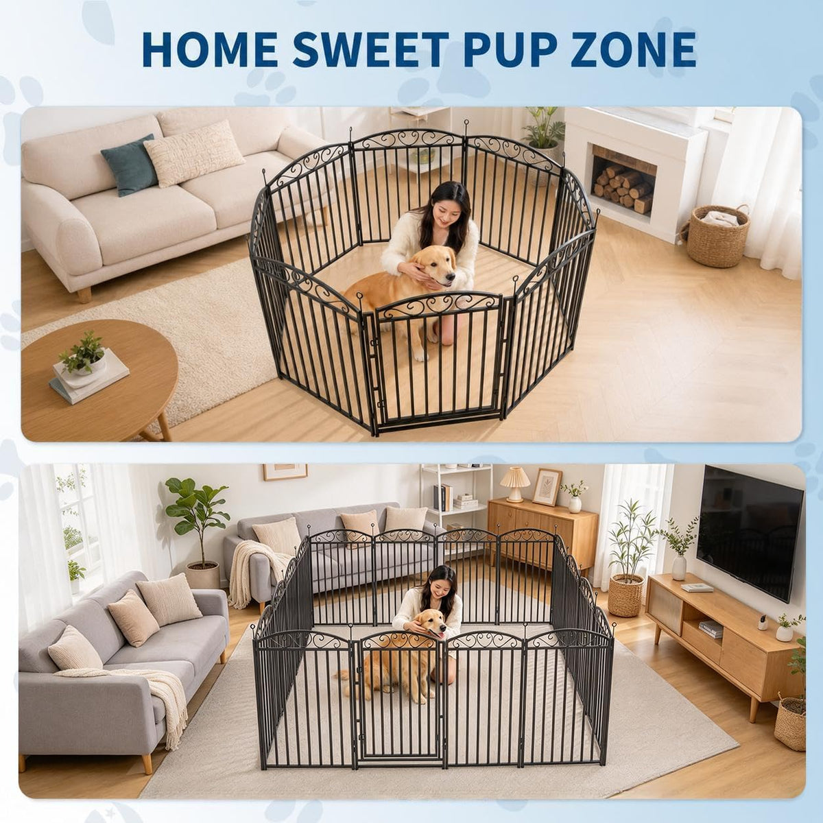 GarveeTech Dog Playpen Fence – 32" Metal, 8 Panels with Door