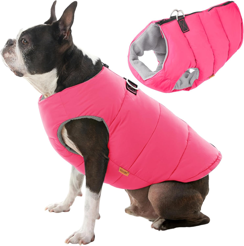 Gooby Dog Vest Jacket - Purple, Medium - Water Resistant Fleece Dog Vest with Dual D Ring Leash - Small Dog Sweater for 