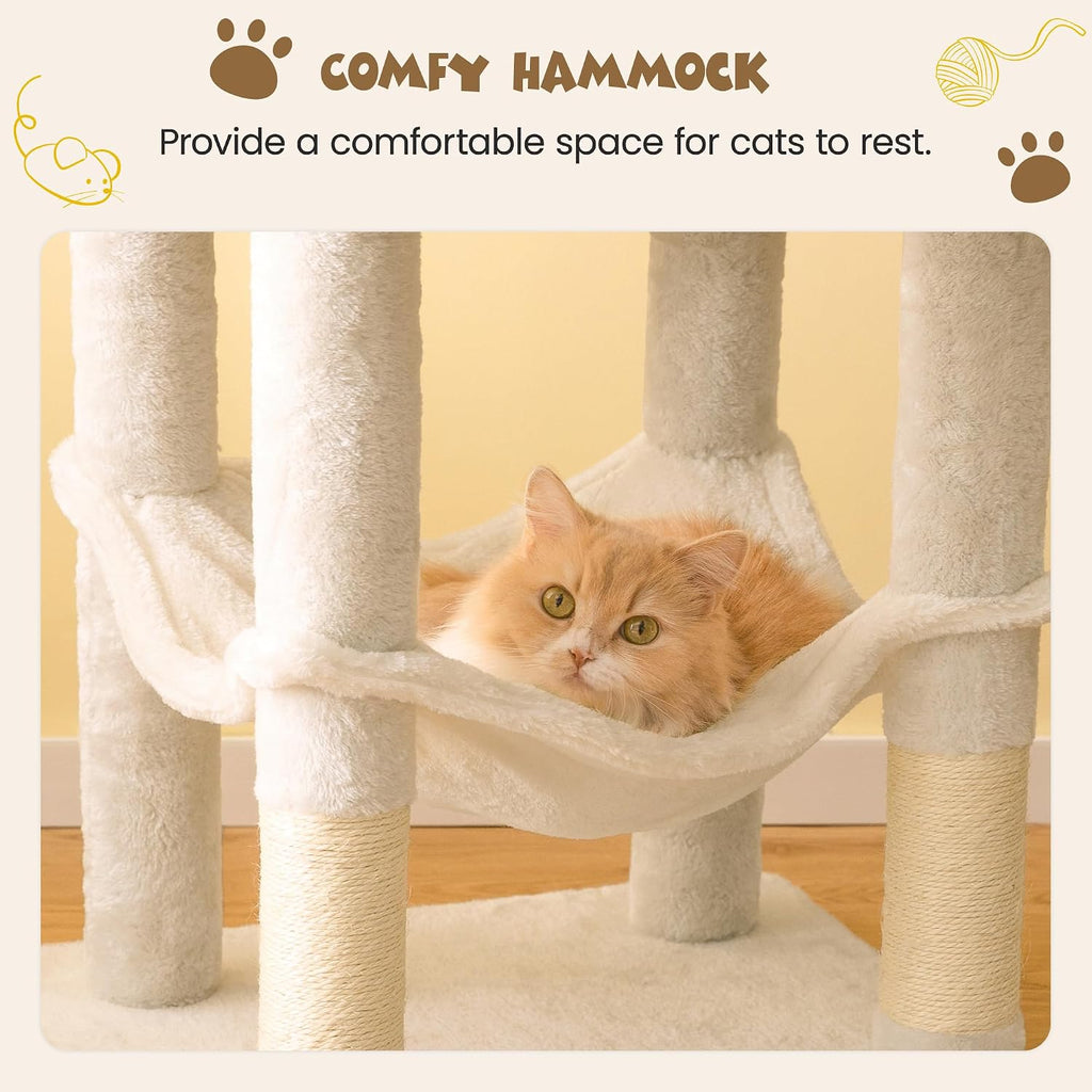 63.8 inches Multi-Level Cat Tree for Large Cats with Sisal-Covered Scratching Posts, Padded Platform, Hammock and Condo,