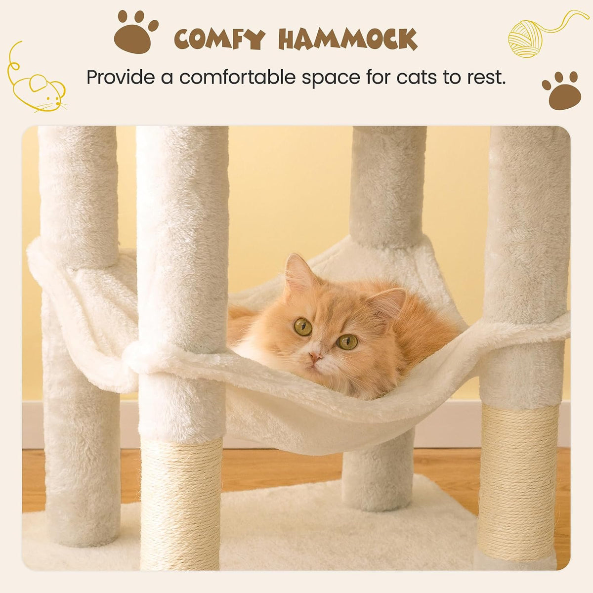 63.8 inches Multi-Level Cat Tree for Large Cats with Sisal-Covered Scratching Posts, Padded Platform, Hammock and Condo,