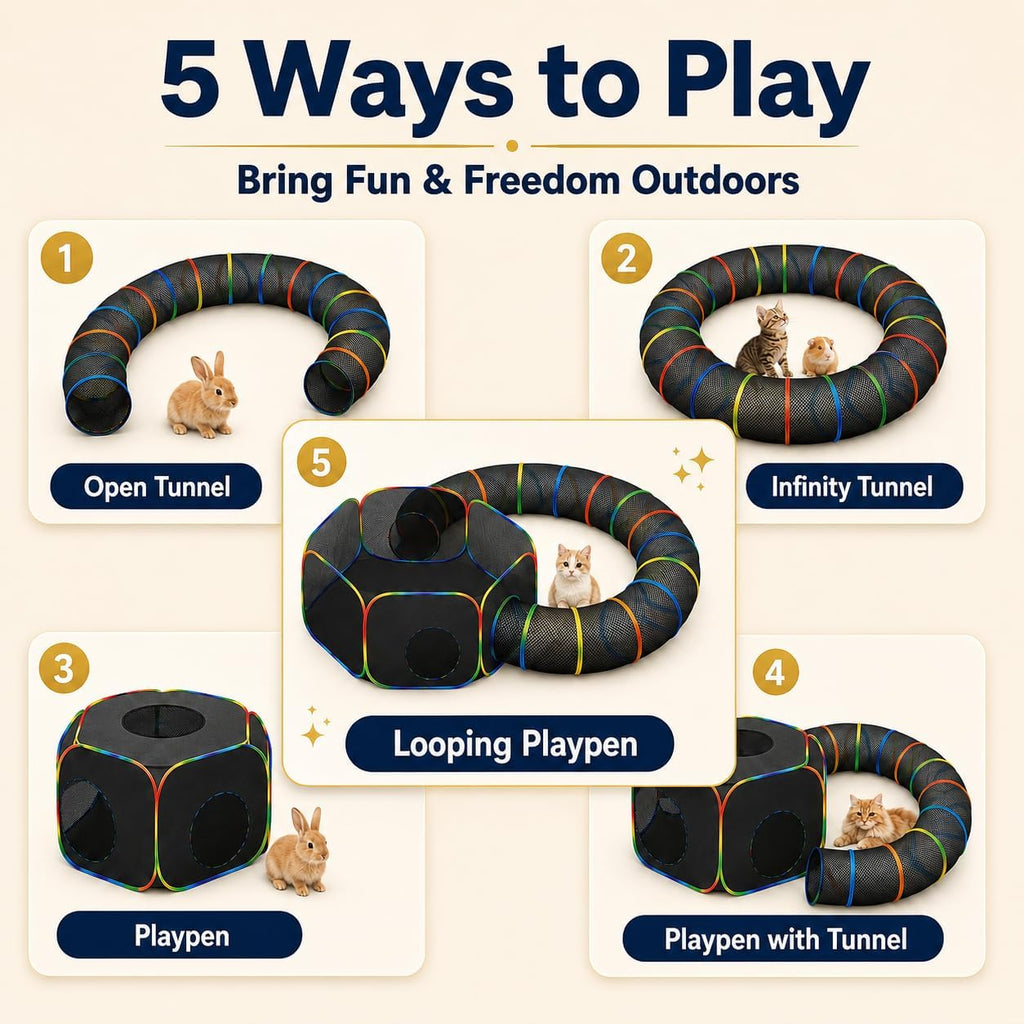 Portable Cat Enclosure with Tent & Tunnel, Rainbow Color