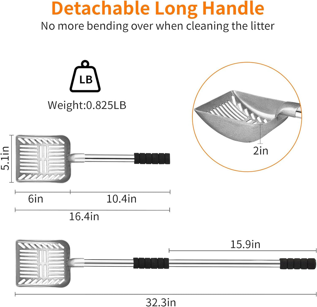 Metal Cat Litter Scoop, Detachable Long Handle Litter Scooper