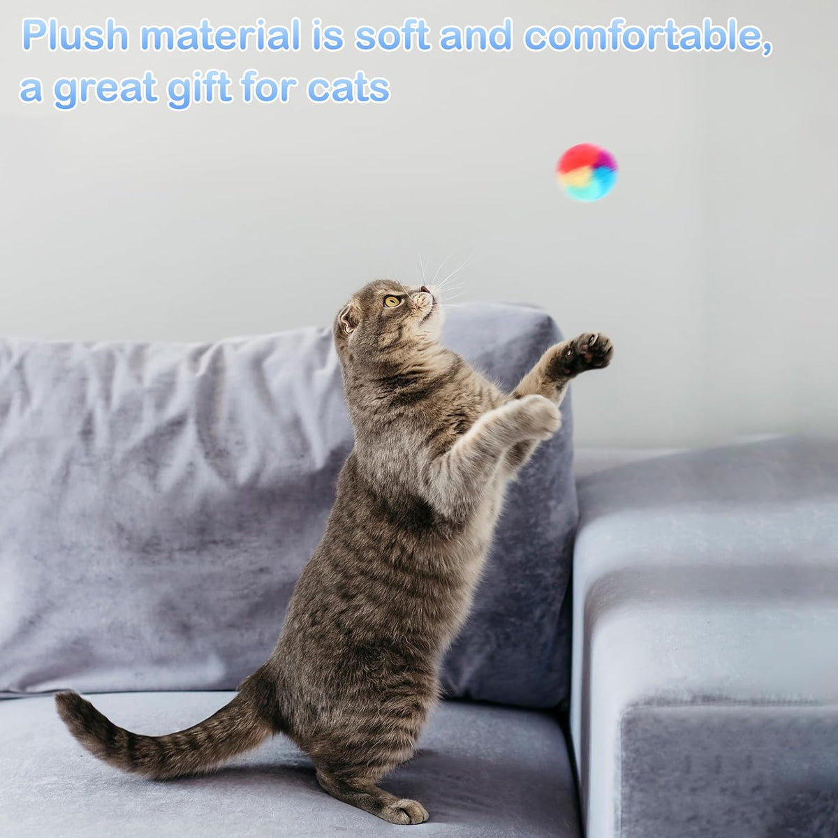 KALIONE 30 Pcs Soft Plush Cat Ball 1.2-inch Rainbow Cat Toy Balls Fuzzy Kitty Balls Kitten Puff Balls Colorful Cat Pom P