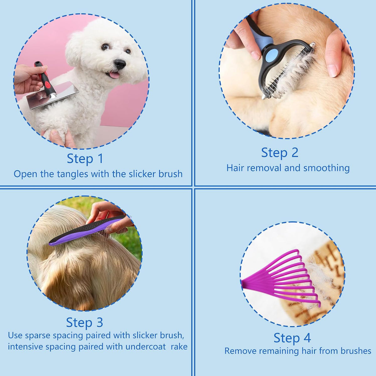 5-in-1 Dog & Cat Extra Long Pin Grooming Kit Slicker Brush for Large Dogs Cats Remove Loose Fur, Undercoat Brush for She