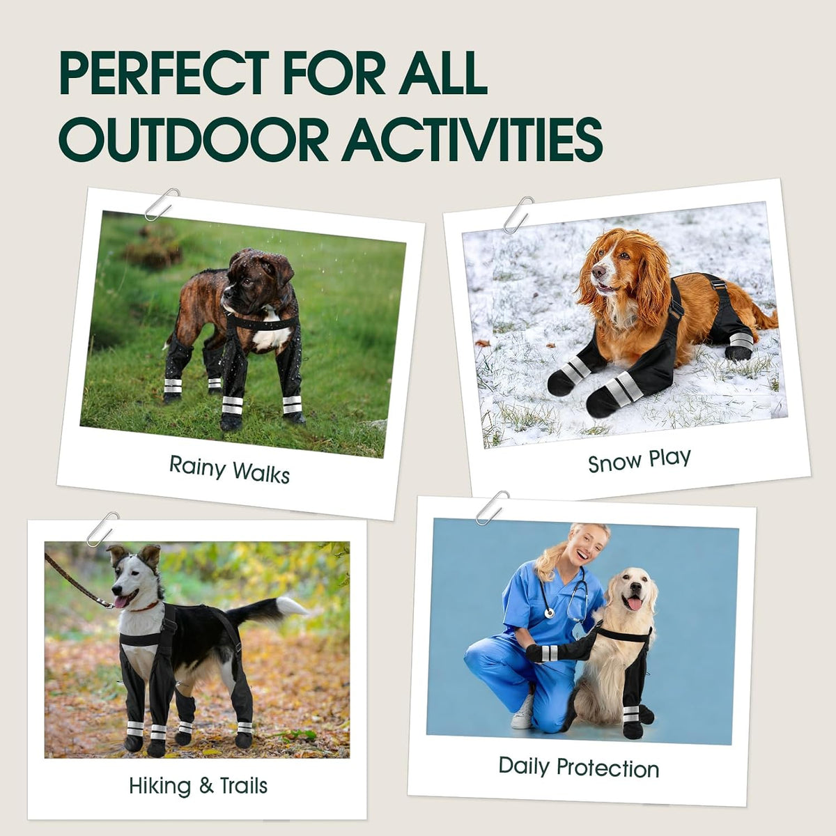 Waterproof Dog Suspender Boots, Dog Boots with Suspenders That Stay On, M