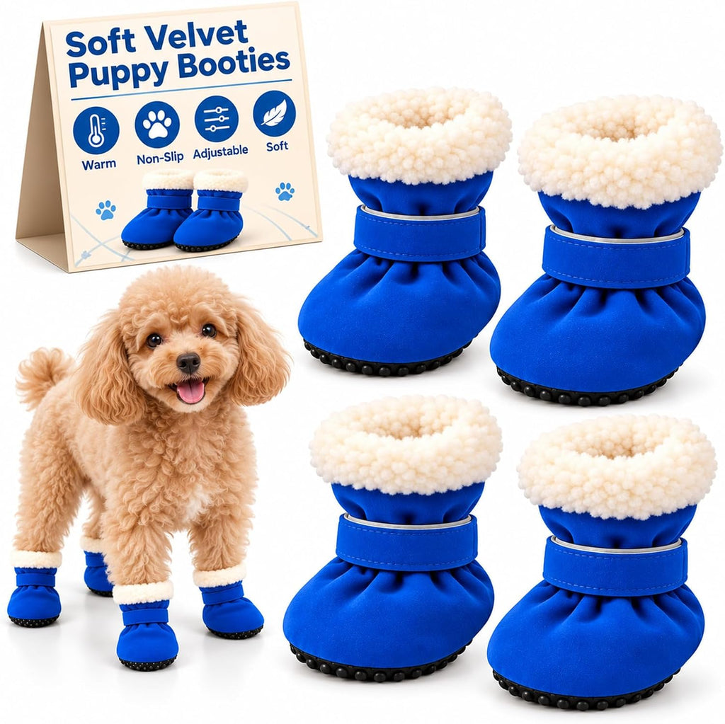 Soft Velvet Puppy Booties Warm Non-Slip Paw Covers for Small Dogs(Black,M)