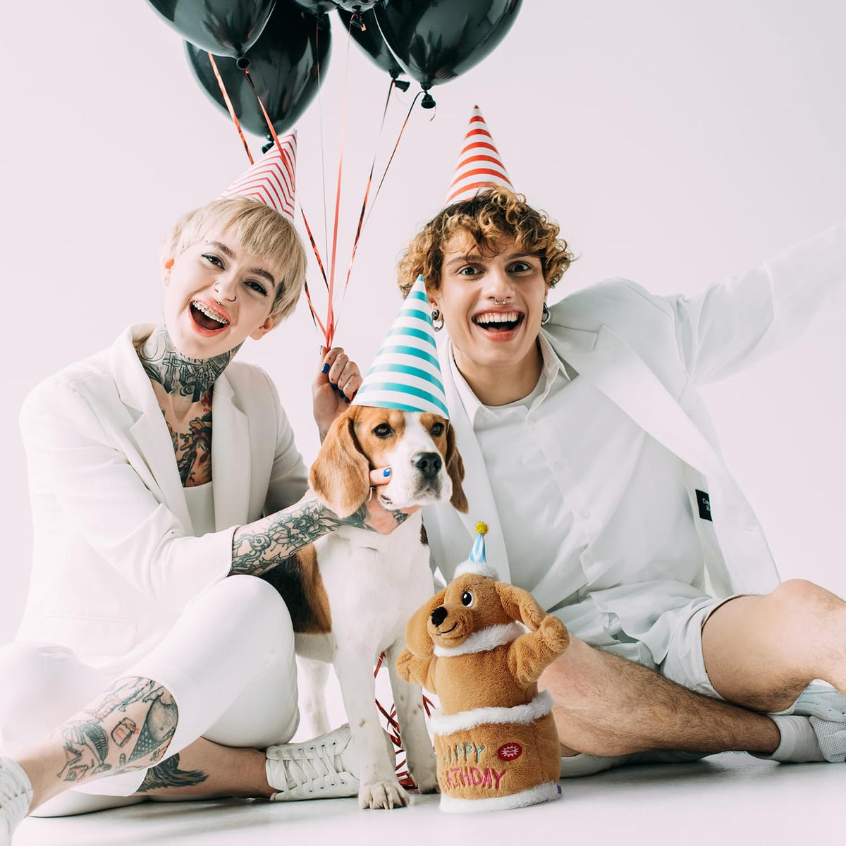 Fuzzwoof Dog Birthday Cake, Interactive Singing & Dancing Dog Birthday Toy with Birthday Song, Plush Musical Puppy Toy f