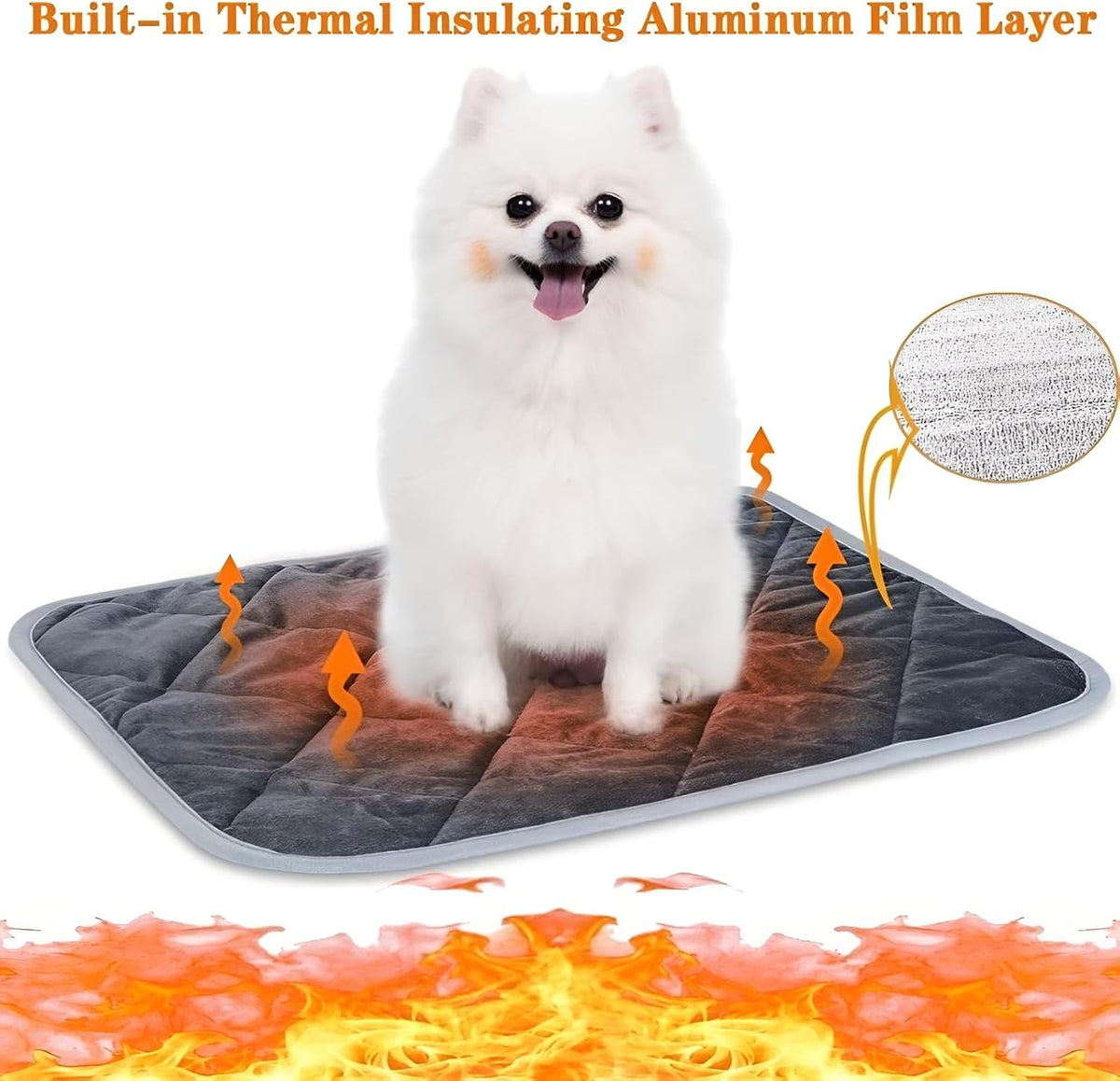 Self-Warming Pet Mat, Gray Anti-Slip Cat and Dog Bed, 16 * 20in