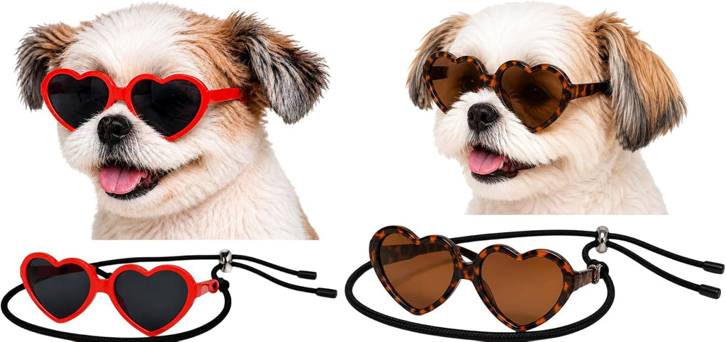 G016-1 Dog Pet Heart Costume Sunglasses for Small to Medium Breed (Up to 15 lbs, Heart Pink-Pink Mirror)