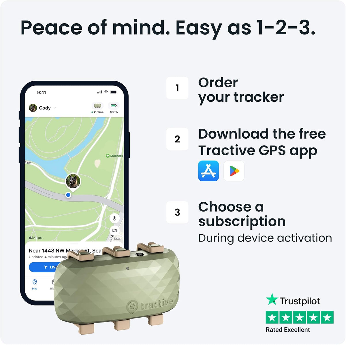 Tractive XL Smart Dog GPS Tracker | Live Pet Tracker with Virtual Fence | Vital Signs Monitoring of Heart & Respiratory 