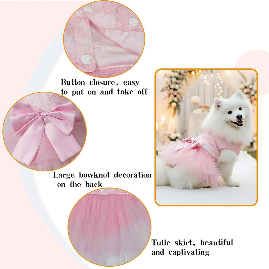 Dog Dress Wedding Outfits, Princess Lace Tutu Strappy Skirt for Female Puppy Small Medium Dogs Girl Cats Costume (Lace P