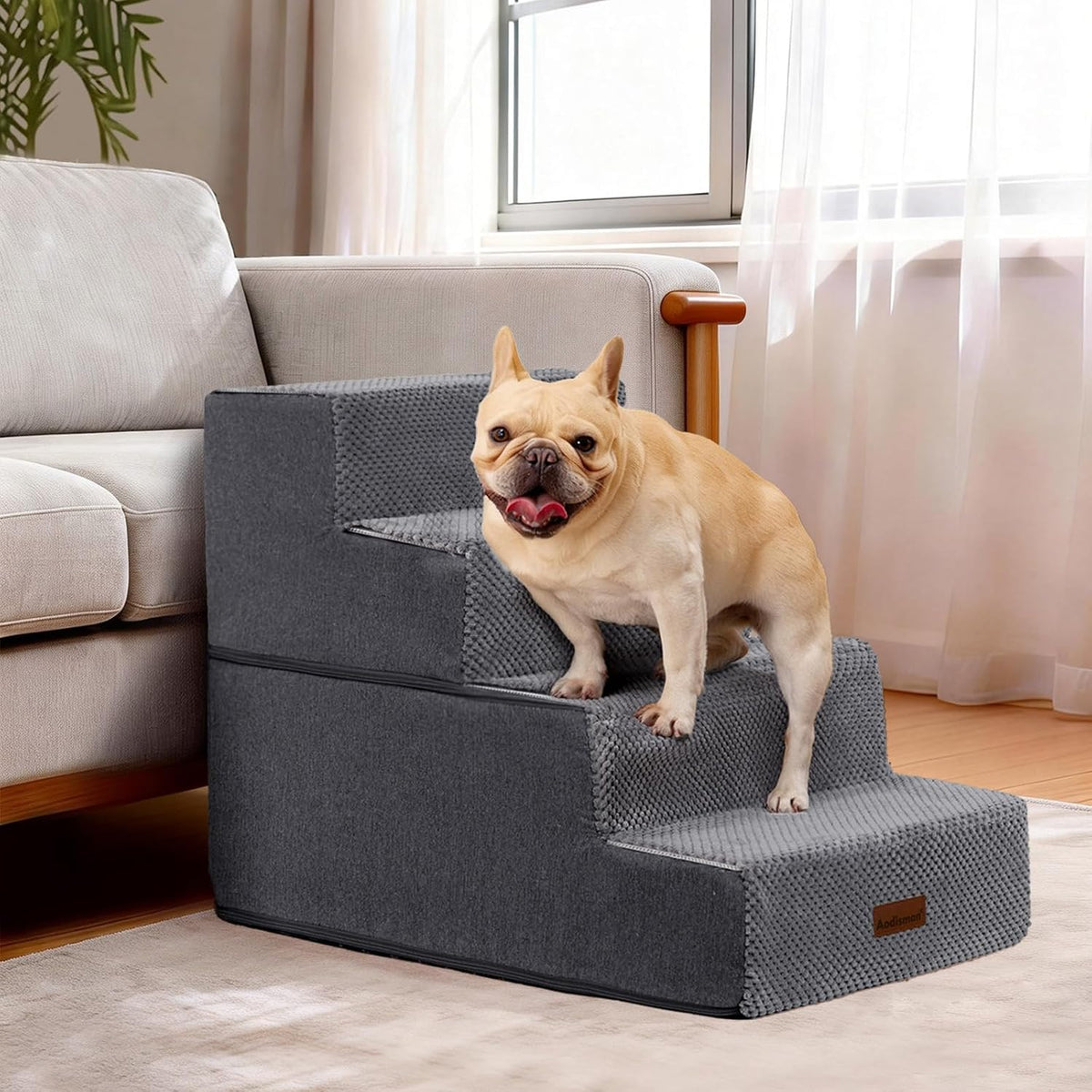 Dog Steps for Bed or Couch,4-Step Pet Stairs for Small Dogs & Cats
