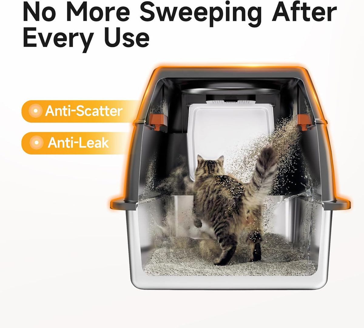 XL Enclosed Stainless Steel Litter Box with Lid & Mat,Black