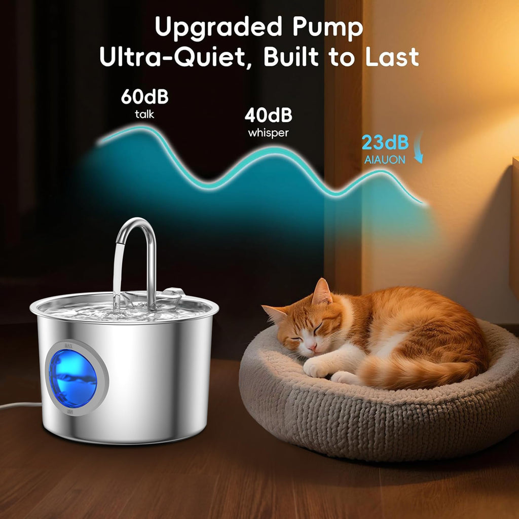 Cat Water Fountain Stainless Steel, Hygienic Drinking Fountain for Cats