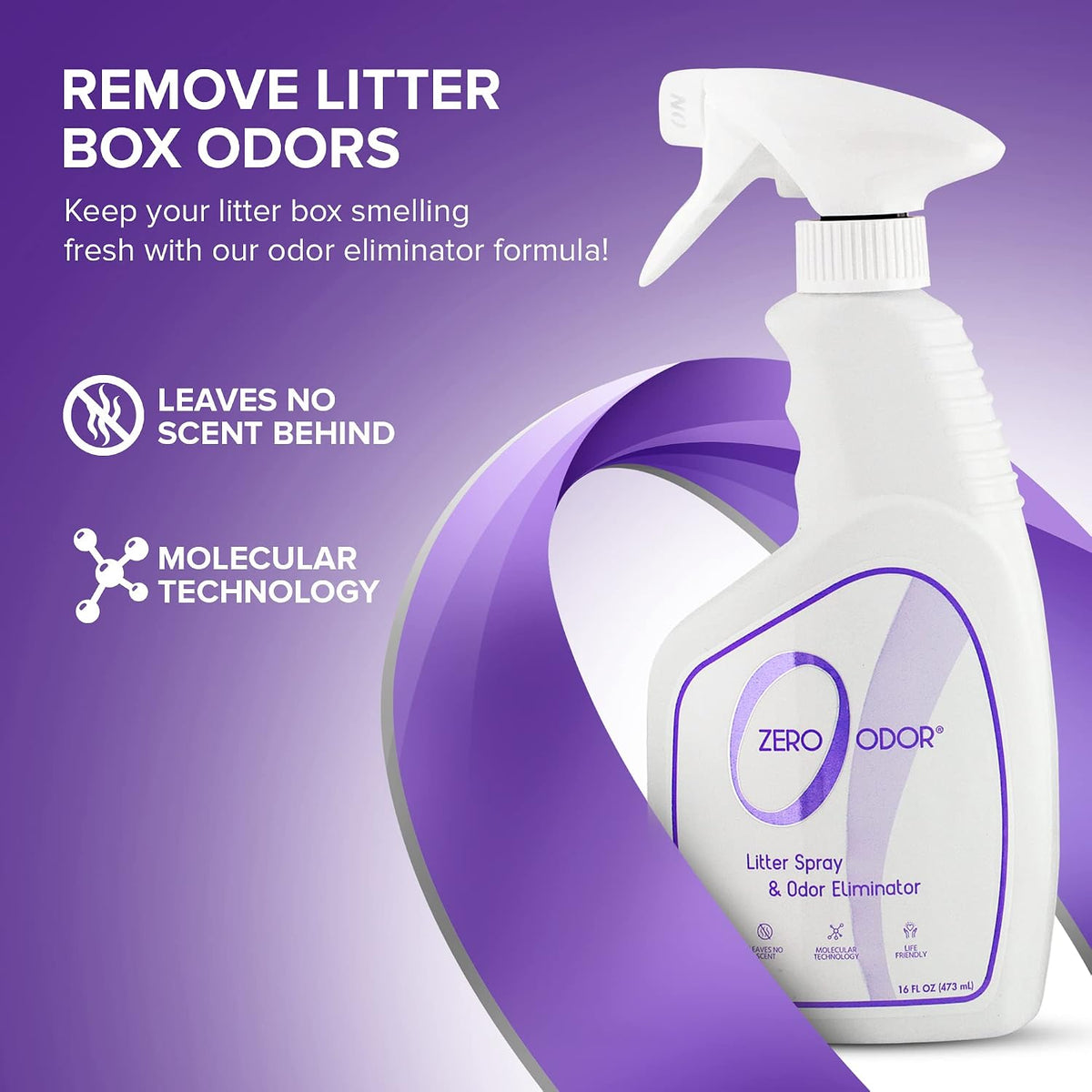 Zero Odor Litter Box Odor Eliminator Spray, Cat Litter Deodorizer, 16 oz