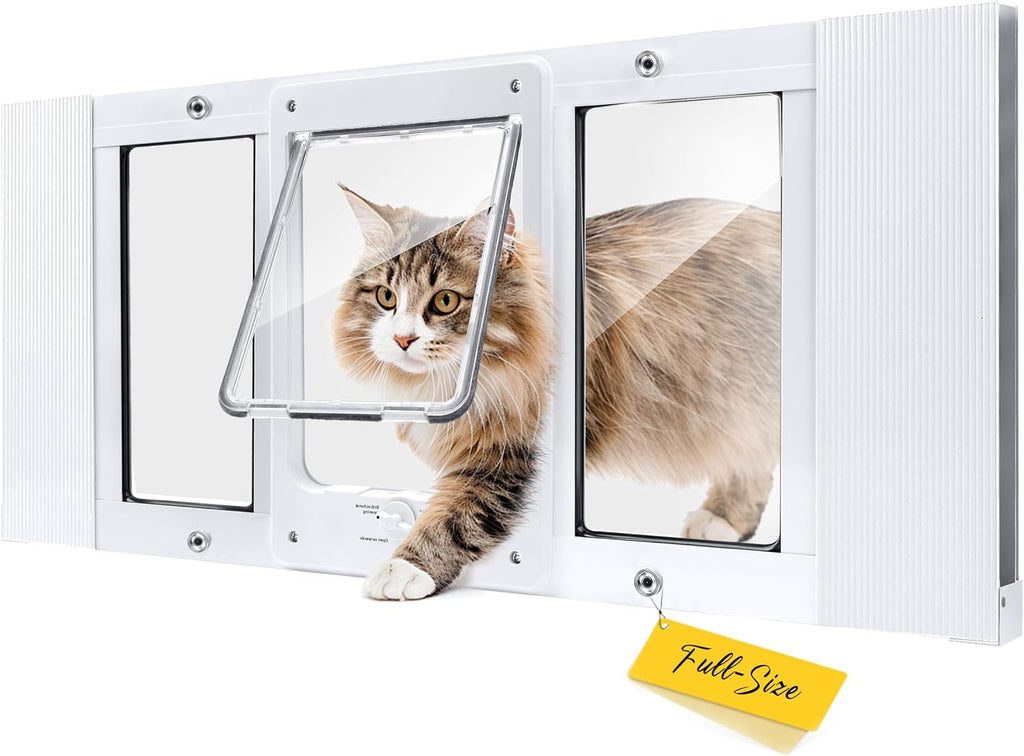 Full-Size Cat Door for Window, H: 15.3", Fit 28"-32" Window