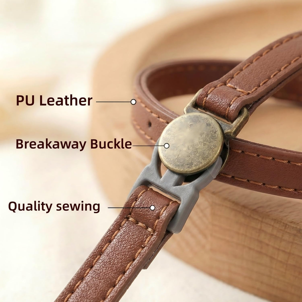 THAIN Leather Cat Collar with Bell Breakaway- Adjustable, Durable, Retro Bell fit Most Cats and Kittens (Brown)