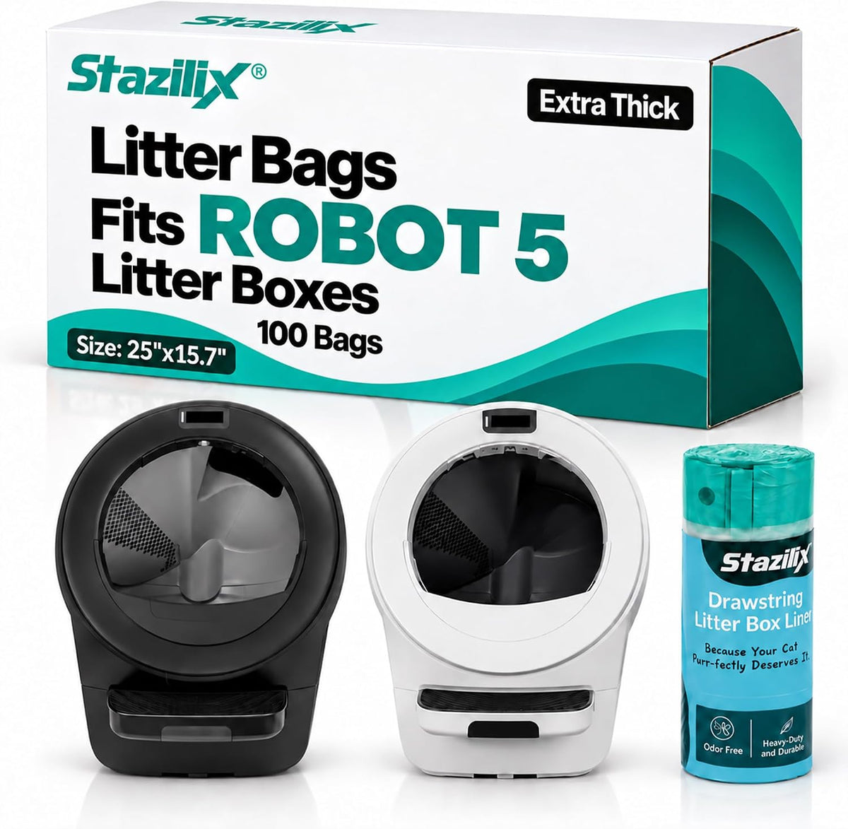 Extra Thick Litter Liners Compatible With Robot 5 Litter Box , 100 Bags