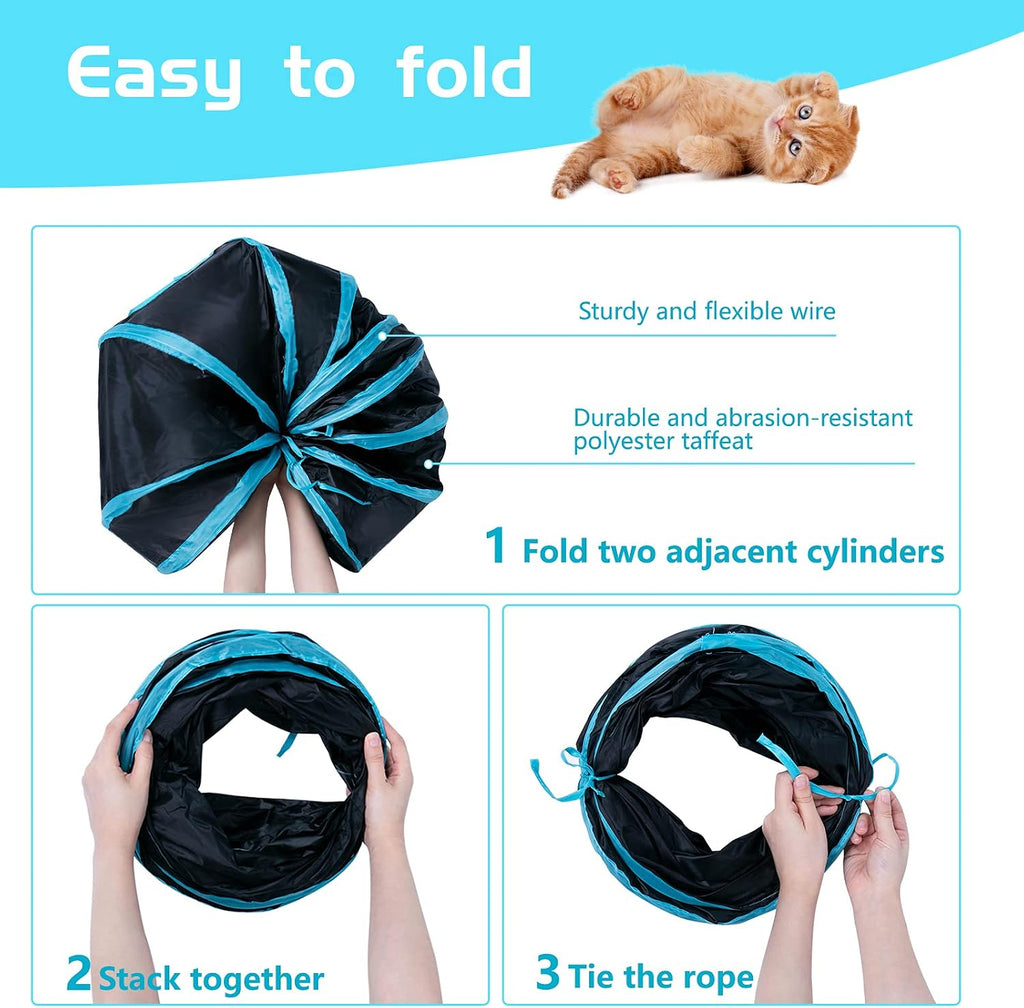 Sheldamy Cat Tunnel, S-2-Way Cat Tunnels for Indoor Cats, Collapsible Cat Play Tunnel, Interactive Toy Maze Cat House wi