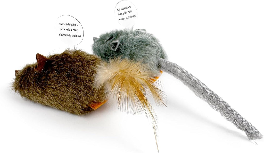 TTcat 2 Pack Squeaky Furry Mouse Cat Toys with Silvervine, Realistic Fluffy Mice Kitten Interactive Hunting Toy, Noise-M