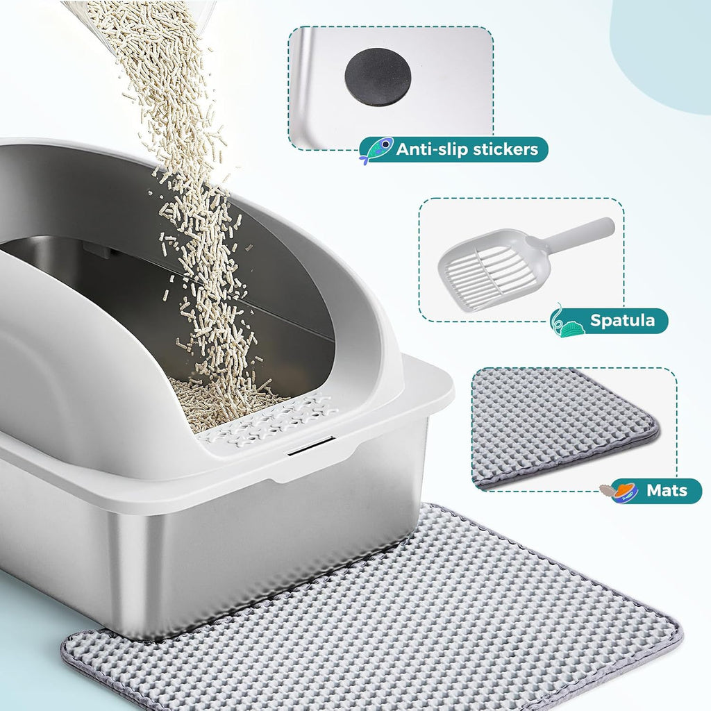OLIXIS Large Metal Large Cat Litter Box with Lid, High Wall Sides