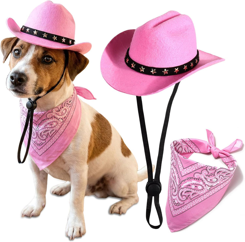 Pet Cowboy Costume, Dog Cowboy Hat with Bandana Scarf, Adjustable Cat Cowboy Hat for Party Cosplay Christmas, Halloween 