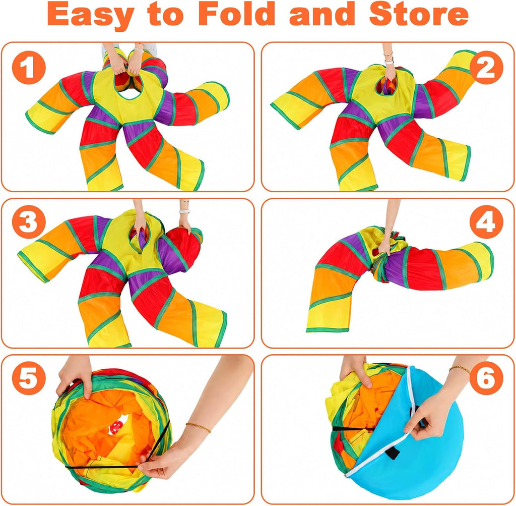 5-Way Cat Tunnels for Indoor Cats Large Colorful 5-Way Play Maze Tube Toy