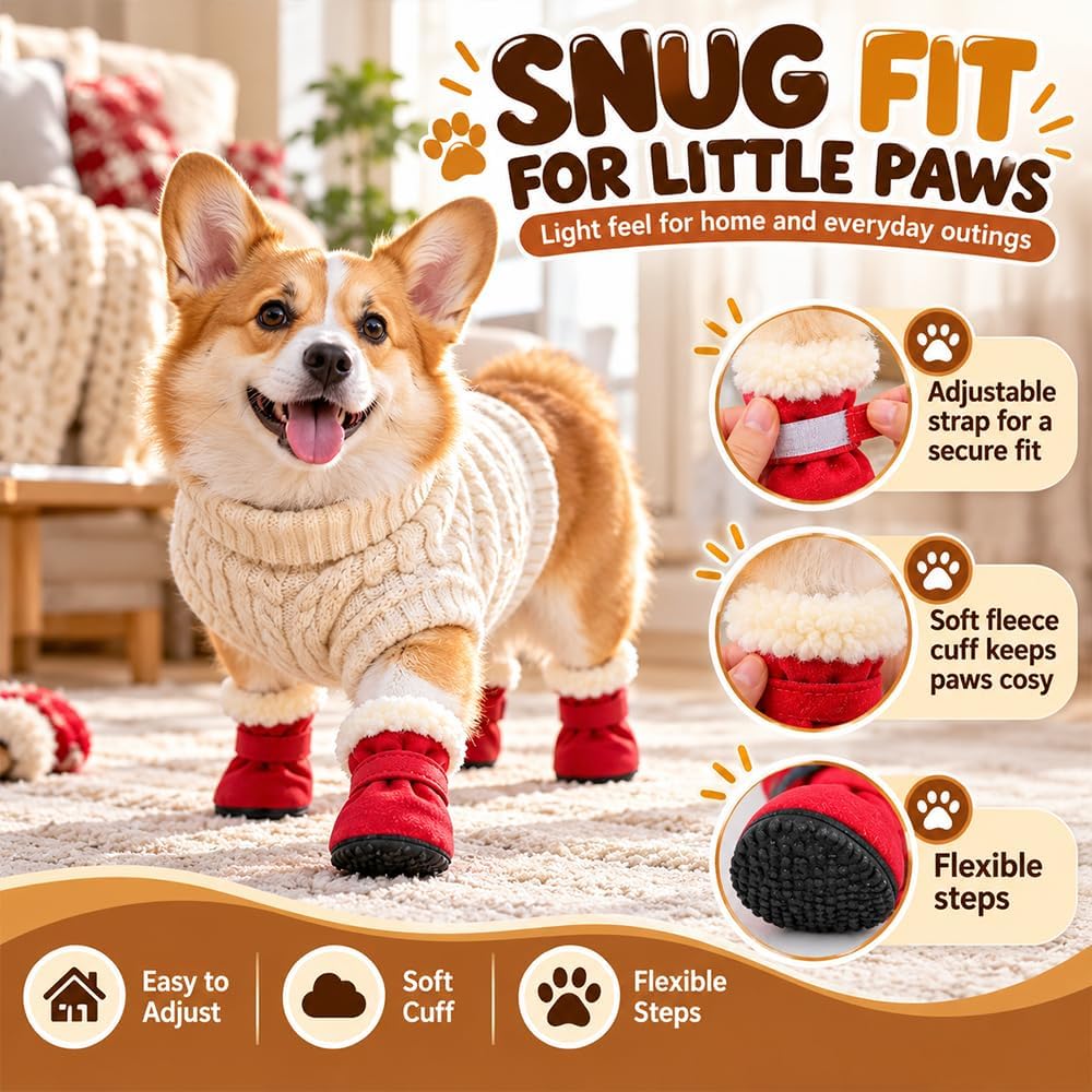 Soft Velvet Puppy Booties Warm Non-Slip Paw Covers for Small Dogs(Black,M)