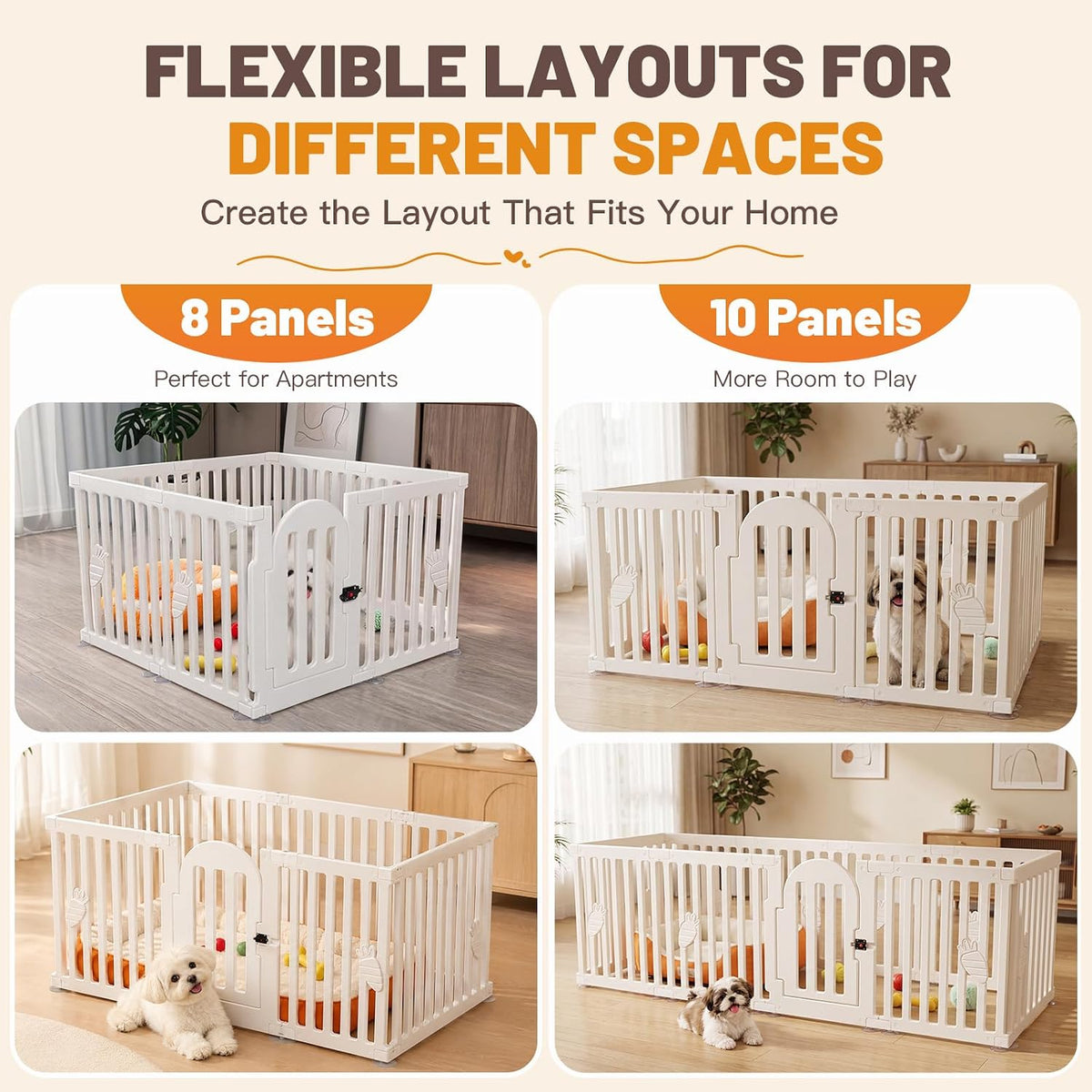 Dog Playpen Indoor with Door, 10-Panel 25.6" Tall Dog Play Pen, Easy-Assembly Plastic Puppy Playpen Fence for Dogs, Pet 