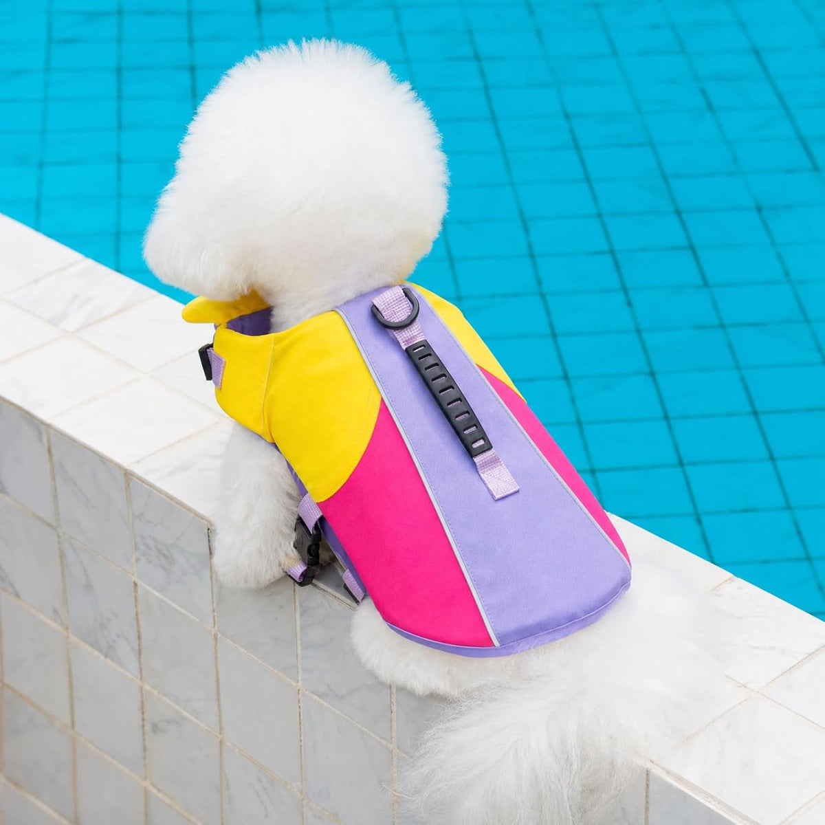 Colorblock Dog Life Jacket, Front Float Dog Life Jacket with Chin Support and Leash D-Ring for Pool Boating, Back Rescue