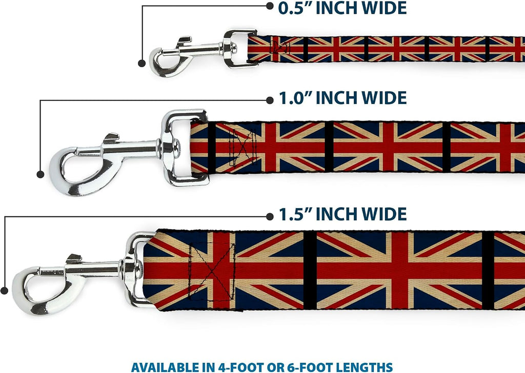 Buckle-Down Pet Leash - United Kingdom Flags Vintage Black - 6 Feet Long - 1" Wide
